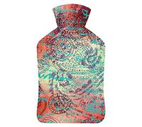 Botella de agua de goma con diseño de letras de fondo grunge, con cubierta de felpa suave, bolsa de agua caliente para invierno, manos y pies, protección contra el frío, 1000 ml