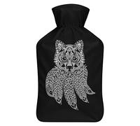Botella de agua de goma con diseño de lobo con atrapasueños con cubierta de felpa suave, bolsa de agua caliente para invierno, manos y pies, protección contra el frío, 1000 ml