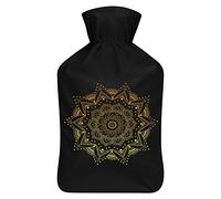 Botella de agua de goma con diseño de mandala de flores con funda de felpa suave, bolsa de agua caliente para invierno, protección contra el frío, 1000 ml