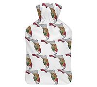 Botella de agua de goma con diseño de mapa de la bandera de Florida con cubierta de felpa suave, bolsa de agua caliente para invierno, manos y pies, protección contra el frío, 1000 ml