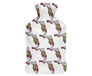 Botella de agua de goma con diseño de mapa de la bandera de Florida con cubierta de felpa suave, bolsa de agua caliente para invierno, manos y pies, protección contra el frío, 1000 ml