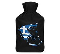 Botella de agua de goma con diseño de mapa de la bandera de Grecia con cubierta de felpa suave, bolsa de agua caliente para invierno, manos y pies, protección contra el frío, 1000 ml