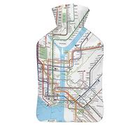 Botella de agua de goma con diseño de mapa del metro de Nueva York con cubierta de felpa suave, bolsa de agua caliente para invierno, manos y pies, protección contra el frío, 1000 ml