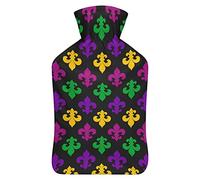 Botella de agua de goma con diseño de Mardi Gras con funda de felpa suave, bolsa de agua caliente para invierno, manos y pies, protección contra el frío, 1000 ml