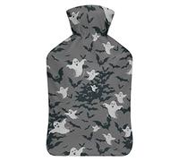Botella de agua de goma con diseño de murciélagos y fantasmas de Halloween con cubierta de felpa suave, bolsa de agua caliente para invierno, manos y pies, protección contra el frío, 1000 ml
