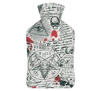 Botella de agua de goma con diseño de ocultismo y masonería con cubierta de felpa suave, bolsa de agua caliente para invierno, manos y pies, protección contra el frío, 1000 ml