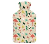 Botella de agua de goma con diseño de pájaro y flor con cubierta de felpa suave, bolsa de agua caliente para invierno, protección contra el frío, 1000 ml