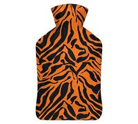 Botella de agua de goma con diseño de tigre de piel naranja con cubierta de felpa suave, bolsa de agua caliente para invierno, manos y pies, protección contra el frío, 1000 ml