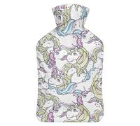Botella de agua de goma con diseño de unicornios mágicos con funda de felpa suave, bolsa de agua caliente para invierno, manos y pies, protección contra el frío, 1000 ml