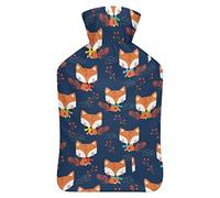 Botella de agua de goma con diseño de zorro de dibujos animados con cubierta de felpa suave, bolsa de agua caliente para invierno, manos y pies, protección contra el frío, 1000 ml