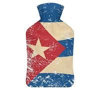Botella de agua de goma con diseño retro de la bandera de Cuba con cubierta de felpa suave, bolsa de agua caliente para invierno, manos y pies, protección contra el frío, 1000 ml