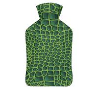 Botella de agua de goma con estampado de cocodrilo con cubierta de felpa suave, bolsa de agua caliente para invierno, manos y pies, protección contra el frío, 1000 ml
