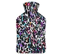Botella de agua de goma con estampado de leopardo abstracto con cubierta de felpa suave para inyección, bolsa de agua caliente para invierno, manos y pies, protección contra el frío, 1000 ml