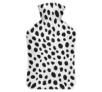 Botella de agua de goma con estampado de perro dálmatas con cubierta de felpa suave, bolsa de agua caliente para invierno, manos y pies, protección contra el frío, 1000 ml