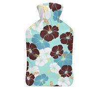 Botella de agua de goma con flores de hibisco hawaianas con cubierta de felpa suave, bolsa de agua caliente para invierno, manos y pies, protección contra el frío, 1000 ml