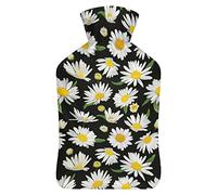 Botella de agua de goma con flores de manzanilla con cubierta de felpa suave, bolsa de agua caliente para invierno, manos y pies, protección contra el frío, 1000 ml