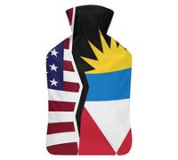 Botella de agua de goma con la bandera de Barbuda de Estados Unidos y Antigua con cubierta de felpa suave, bolsa de agua caliente para invierno, manos y pies, protección contra el frío, 1000 ml