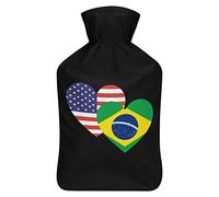 Botella de agua de goma con la bandera de Brasil Americana con cubierta de felpa suave, bolsa de agua caliente para invierno, manos y pies, protección contra el frío, 1000 ml