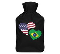 Botella de agua de goma con la bandera de Brasil con cubierta de felpa suave, bolsa de agua caliente para invierno, manos y pies, protección contra el frío, 1000 ml