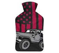 Botella de agua de goma con la bandera de Estados Unidos con cubierta de felpa suave, bolsa de agua caliente para invierno, manos y pies, protección contra el frío, 1000 ml
