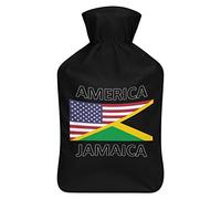 Botella de agua de goma con la bandera de Jamaica de Estados Unidos con cubierta de felpa suave, bolsa de agua caliente para invierno, manos y pies, protección contra el frío, 1000 ml
