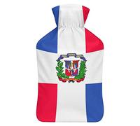 Botella de agua de goma con la bandera de la República Dominicana con cubierta de felpa suave, bolsa de agua caliente para invierno, manos y pies, protección contra el frío, 1000 ml