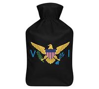 Botella de agua de goma con la bandera de las Islas Vírgenes con cubierta de felpa suave, bolsa de agua caliente para invierno, manos y pies, protección contra el frío, 1000 ml