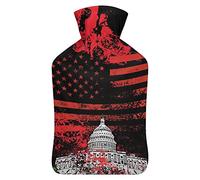 Botella de agua de goma con la bandera de Washington y Estados Unidos con cubierta de felpa suave, bolsa de agua caliente para invierno, manos y pies, protección contra el frío, 1000 ml