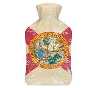 Botella de agua de goma con la bandera del estado de Florida con cubierta de felpa suave, bolsa de agua caliente para invierno, manos y pies, protección contra el frío, 1000 ml