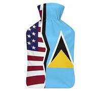 Botella de agua de goma con la bandera estadounidense y Santa Lucía con cubierta de felpa suave, bolsa de agua caliente para invierno, manos y pies, protección contra el frío, 1000 ml
