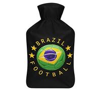 Botella de agua de goma con logotipo de fútbol de la bandera de Brasil con cubierta de felpa suave, bolsa de agua caliente para invierno, manos y pies, protección contra el frío, 1000 ml