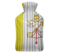 Botella de agua de goma con patrón de bandera de la ciudad del Vaticano con cubierta de felpa suave, bolsa de agua caliente para invierno, manos y pies, protección contra el frío, 1000 ml