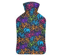 Botella de agua de goma con patrón de bicicleta y tierra con cubierta de felpa suave, bolsa de agua caliente para invierno, manos y pies, protección contra el frío, 1000 ml