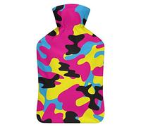 Botella de agua de goma con patrón de camuflaje rosa con cubierta de felpa suave, bolsa de agua caliente para invierno, manos y pies, protección contra el frío, 1000 ml