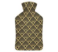 Botella de agua de goma con patrón de estilo Art Deco con cubierta de felpa suave, bolsa de agua caliente para invierno, manos y pies, protección contra el frío, 1000 ml