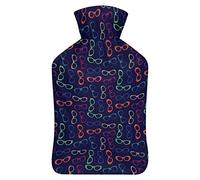 Botella de agua de goma con patrón de gafas de sol de moda con cubierta de felpa suave, bolsa de agua caliente para invierno, manos y pies, protección contra el frío, 1000 ml