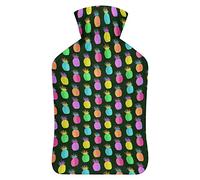 Botella de agua de goma con patrón de piña loca con cubierta de felpa suave, bolsa de agua caliente para invierno, manos y pies, protección contra el frío, 1000 ml