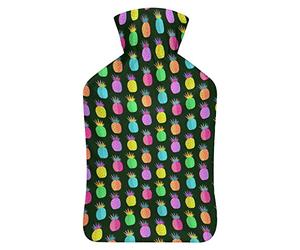 Botella de agua de goma con patrón de piña loca con cubierta de felpa suave, bolsa de agua caliente para invierno, manos y pies, protección contra el frío, 1000 ml