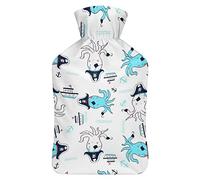 Botella de agua de goma con patrón de pulpo pirata con cubierta de felpa suave, bolsa de agua caliente para invierno, manos y pies, protección contra el frío, 1000 ml