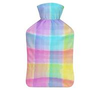 Botella de agua de goma con patrón de tartán de acuarela con cubierta de felpa suave, bolsa de agua caliente para invierno, manos y pies, protección contra el frío, 1000 ml