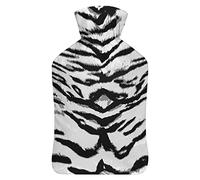 Botella de agua de goma con patrón de tigre blanco con cubierta de felpa suave, bolsa de agua caliente para invierno, manos y pies, protección contra el frío, 1000 ml