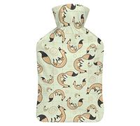 Botella de agua de goma con patrón de zorro con cubierta de felpa suave, bolsa de agua caliente para invierno, manos y pies, protección contra el frío, 1000 ml