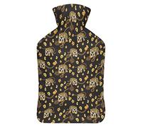 Botella de agua de goma con patrón dorado de tigre y cadena con cubierta de felpa suave, bolsa de agua caliente para invierno, manos y pies, protección contra el frío, 1000 ml