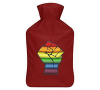Botella de agua de goma con puño de protesta gay con bandera de arco iris con cubierta de felpa suave, bolsa de agua caliente para invierno, manos y pies, protección contra el frío, 1000 ml
