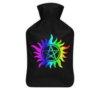 Botella de agua de goma con símbolo antiposesión con cubierta de felpa suave, bolsa de agua caliente para invierno, manos y pies, protección contra el frío, 1000 ml