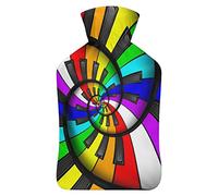 Botella de agua de goma con teclado de piano arco iris con cubierta de felpa suave, bolsa de agua caliente para invierno, manos y pies, protección contra el frío, 1000 ml