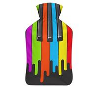 Botella de agua de goma con teclado de piano arcoíris con cubierta de felpa suave, bolsa de agua caliente para invierno, manos y pies, protección contra el frío, 1000 ml