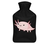 Botella de agua de goma de Axolotl rosa con cubierta de felpa suave, bolsa de agua caliente para invierno, manos y pies, protección contra el frío, 1000 ml