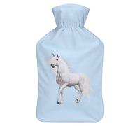 Botella de agua de goma de caballo blanco con cubierta de felpa suave, bolsa de agua caliente para invierno, manos y pies, protección contra el frío, 1000 ml