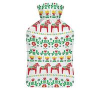 Botella de agua de goma de caballo de Dala sueco con cubierta de felpa suave, bolsa de agua caliente para invierno, manos y pies, protección contra el frío, 1000 ml